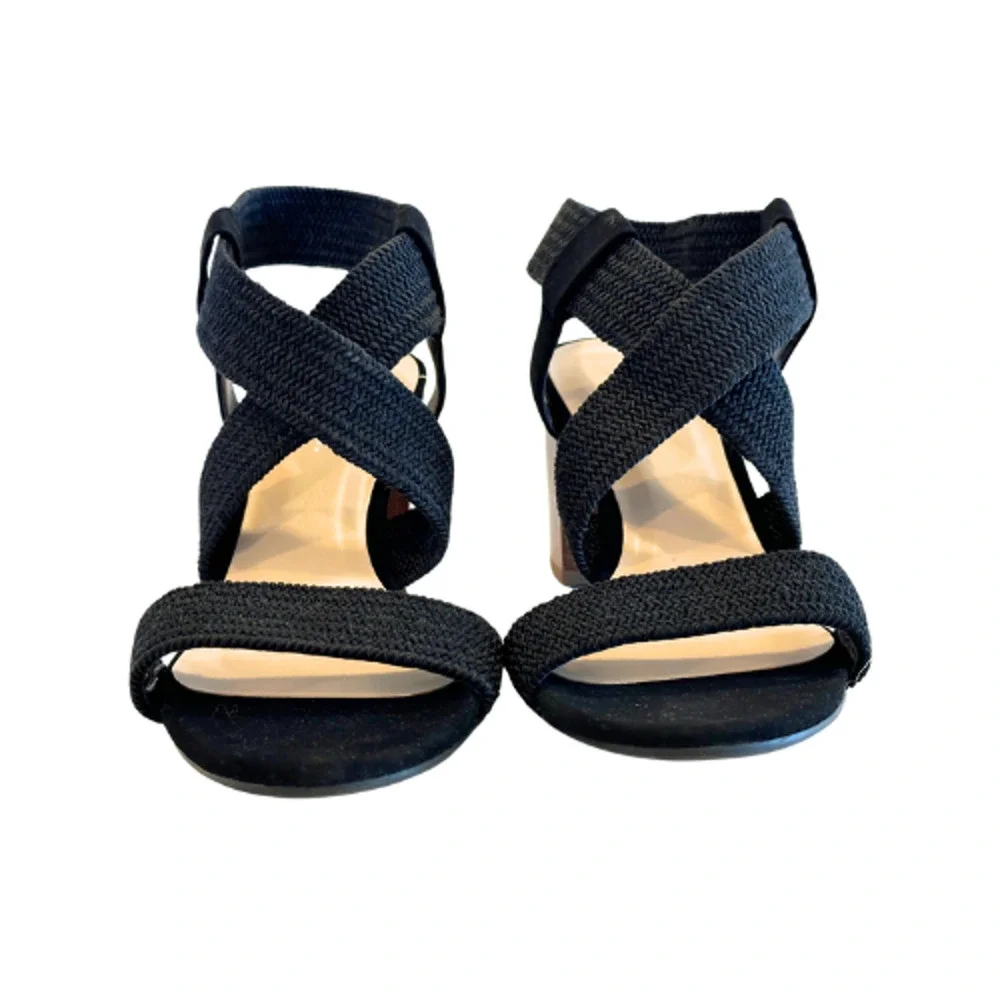 Solanz Elaina Sandals Strappy Block Heels Black Women’s Size 7.5M